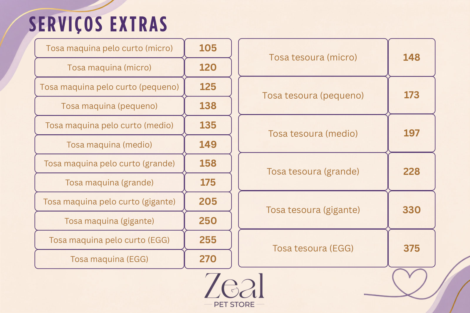 Serviços extras: tosas máquina e tesoura