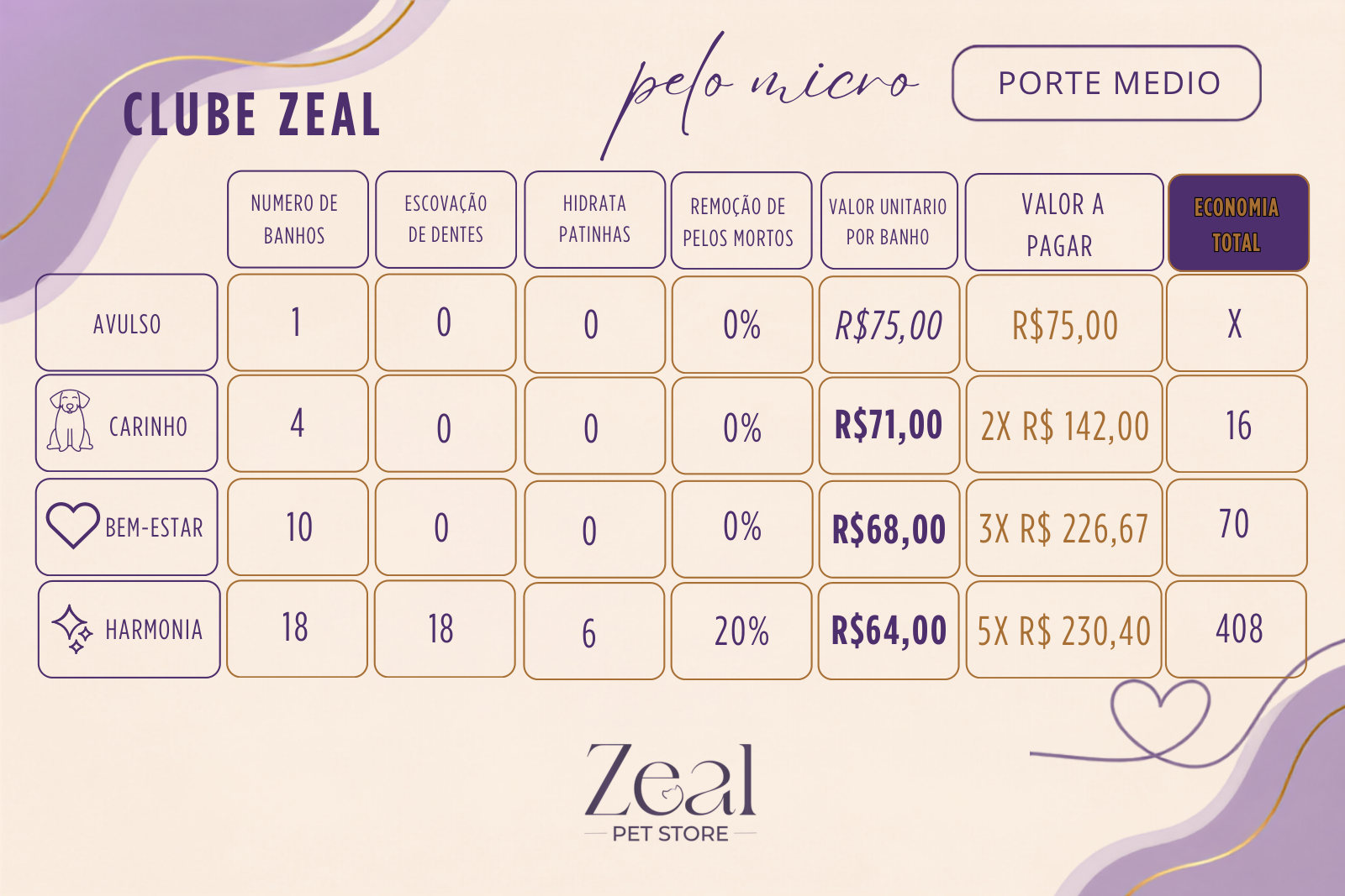 Clube Zeal para porte médio, plano pelo micro
