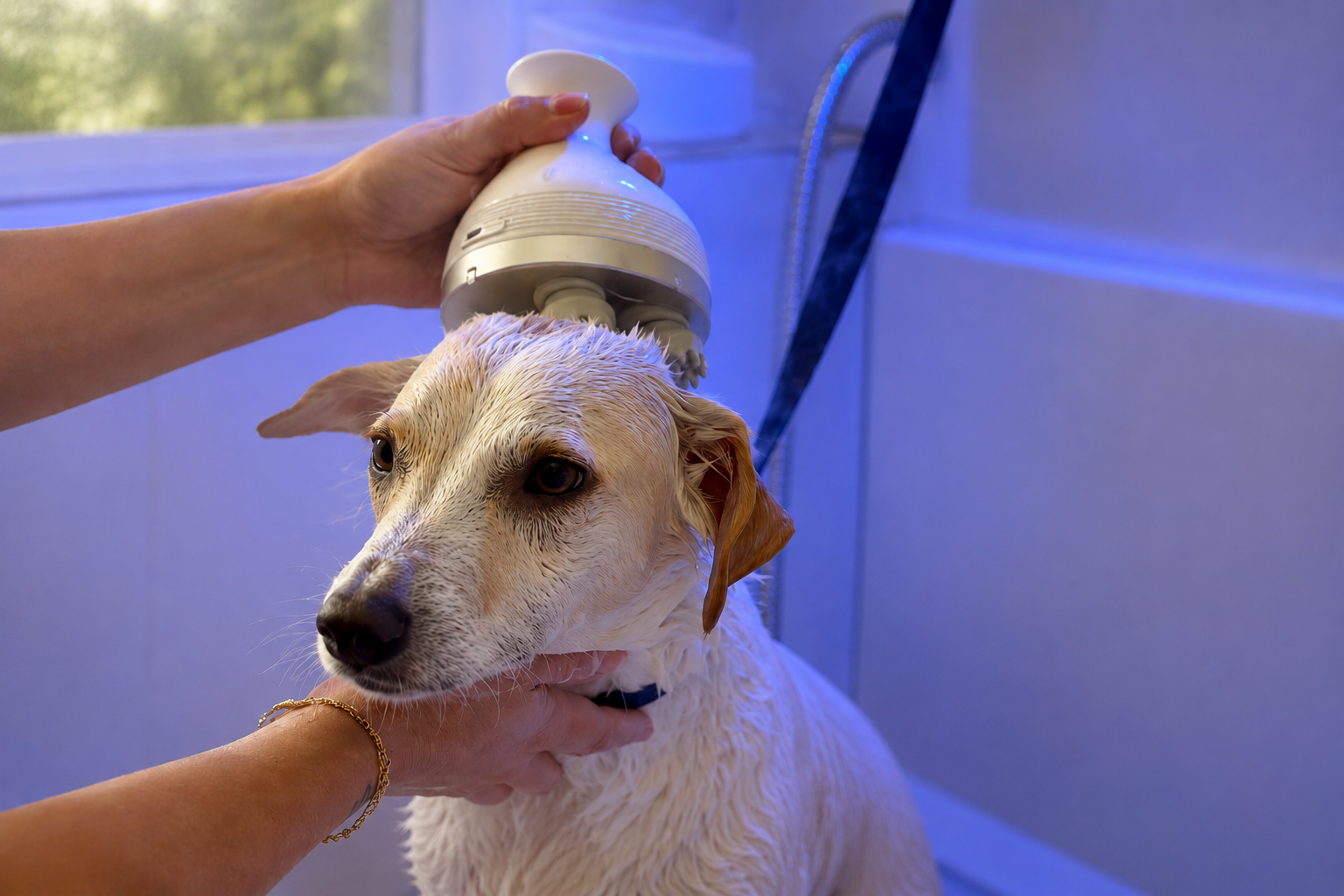 Cachorro recebendo massagem relaxante