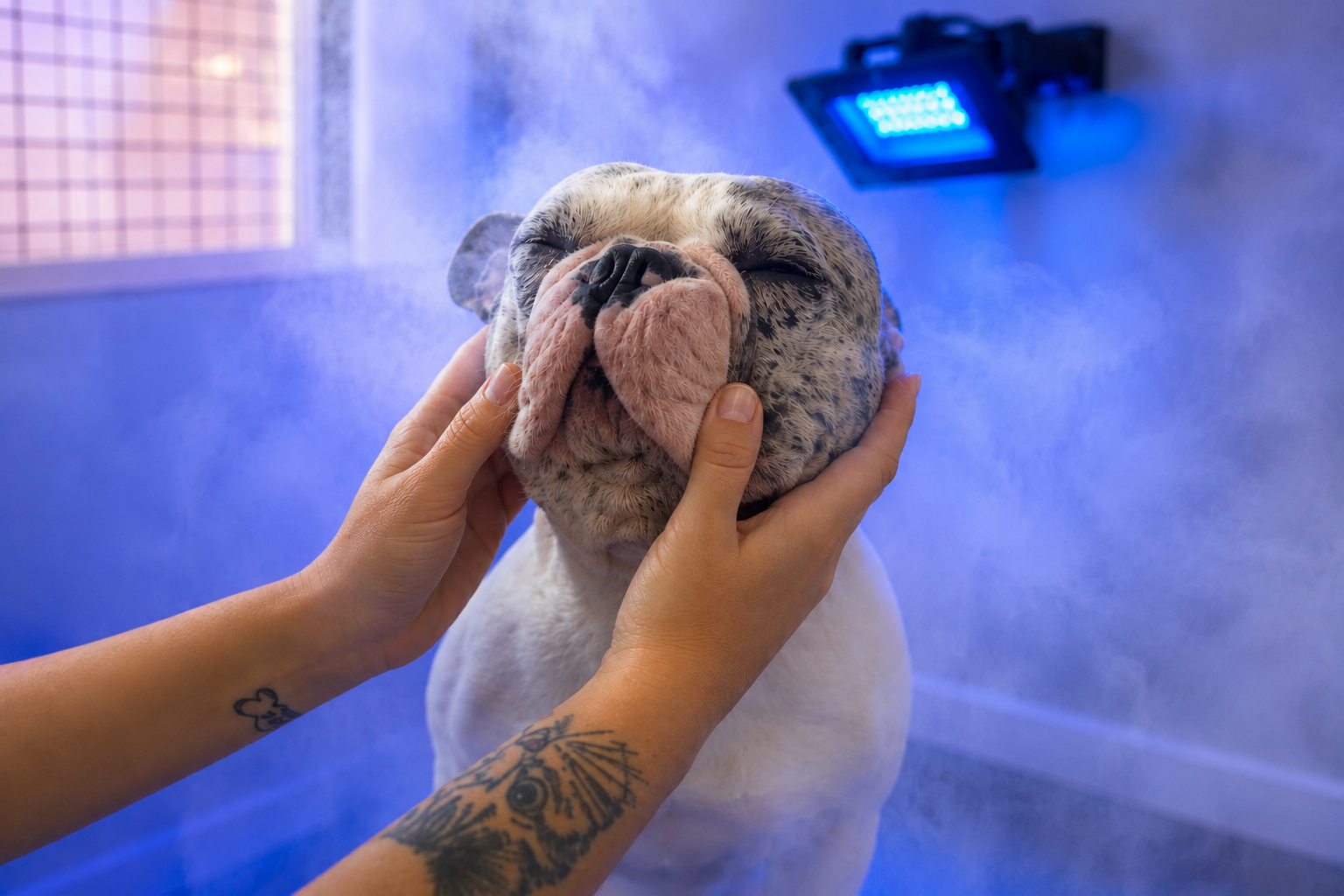 Cachorro recebendo vapor de ozônio